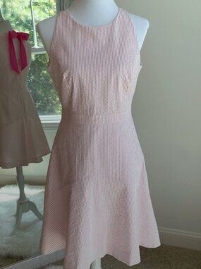 J. CREW PINK STRIPED DRESS WITH GROSS GRAIN BOW SMALL